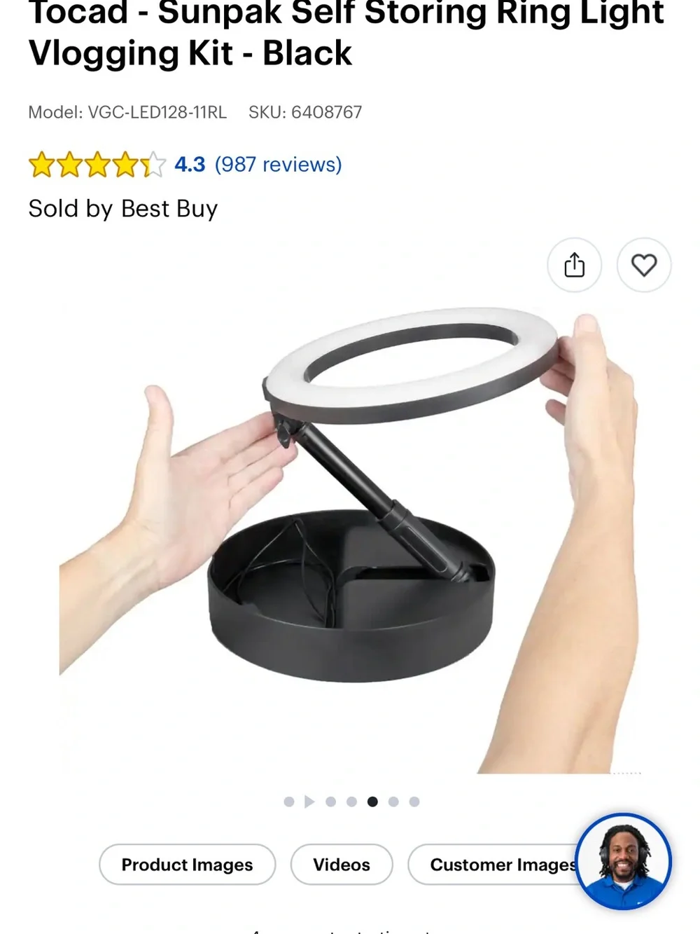 Black LED Ring Light Floor Lamp - Sunpak Vlogging Kit